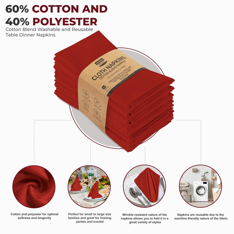 Utopia Kitchen Red Cloth Napkins [12 Pack, 18x18 Inch] Absorbent Cotton Blend Washable and Reusable for Dinner, Restaurant, Lunch, Wedding and Hotel - Image 5